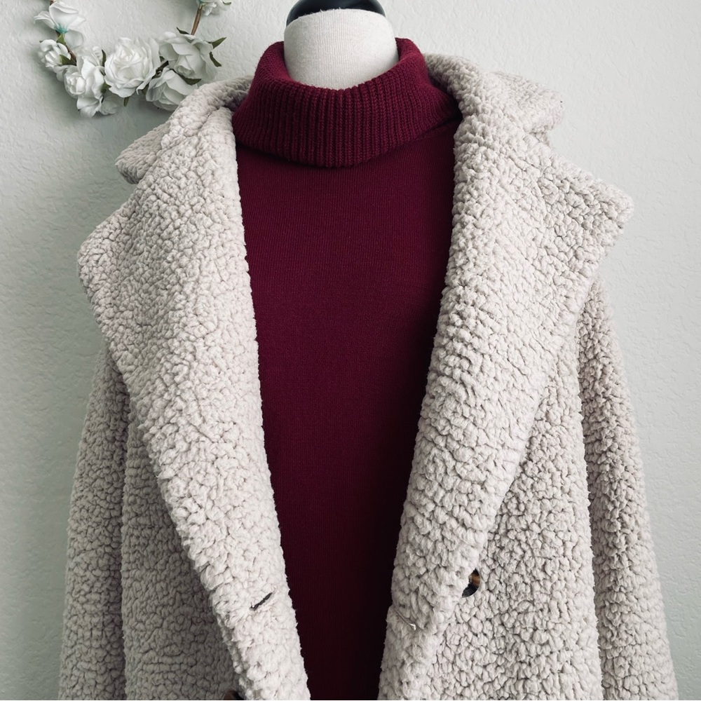 Zeagoo Beige/Cream Double-Breasted Faux Fur Teddy Coat - Picture 11 of 12